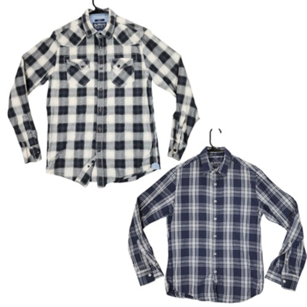 American Rag Cie Button Up Shirts S‎ Men Lot 2 Plaid Blue Black Cowboy Western